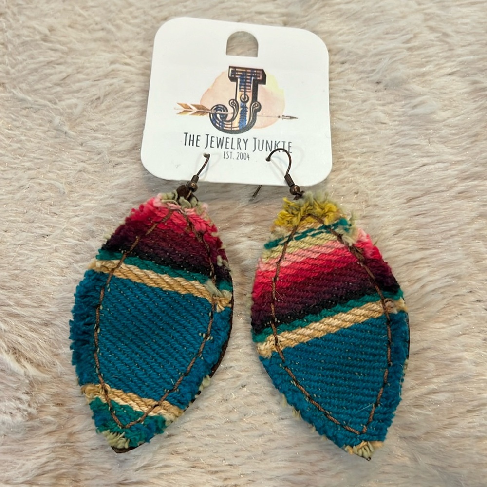Frayed Serape earrings with leather back-The Jewelry Junkie